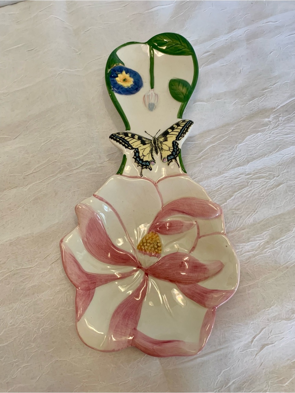 Hand Painted Portmeirion Botanic Hummingbird Figural Floral Spoon Rest